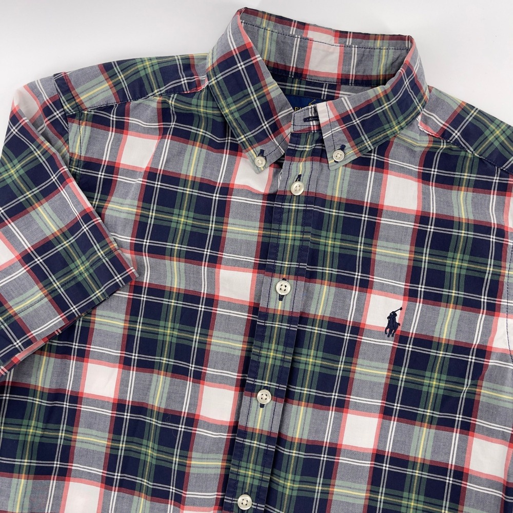 Kids Ralph Lauren Short Sleeve Plaid Button Down Shirt L G Natural Stretch